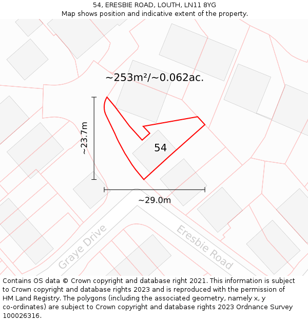 54, ERESBIE ROAD, LOUTH, LN11 8YG: Plot and title map