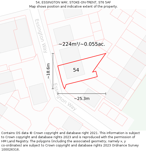 54, ESSINGTON WAY, STOKE-ON-TRENT, ST6 5AF: Plot and title map