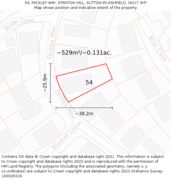 54, FACKLEY WAY, STANTON HILL, SUTTON-IN-ASHFIELD, NG17 3HT: Plot and title map