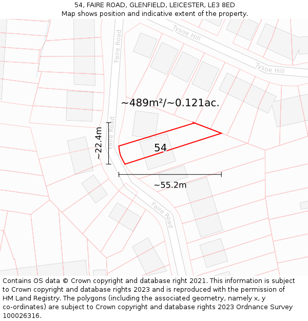 54, FAIRE ROAD, GLENFIELD, LEICESTER, LE3 8ED: Plot and title map