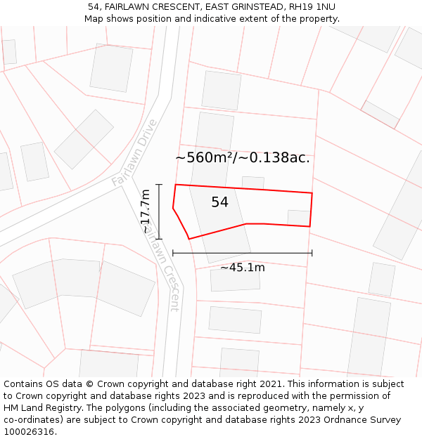 54, FAIRLAWN CRESCENT, EAST GRINSTEAD, RH19 1NU: Plot and title map