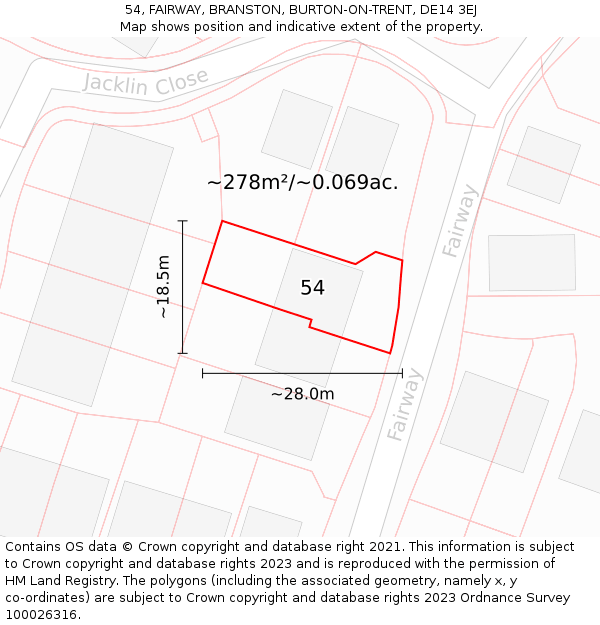 54, FAIRWAY, BRANSTON, BURTON-ON-TRENT, DE14 3EJ: Plot and title map