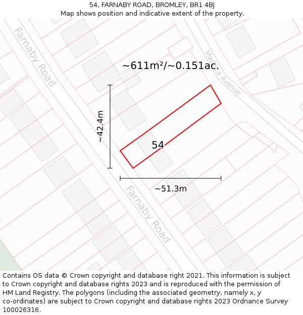 54, FARNABY ROAD, BROMLEY, BR1 4BJ: Plot and title map