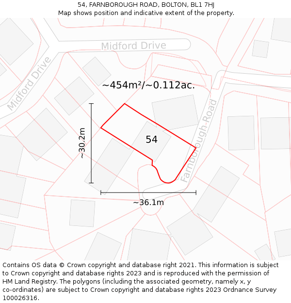 54, FARNBOROUGH ROAD, BOLTON, BL1 7HJ: Plot and title map