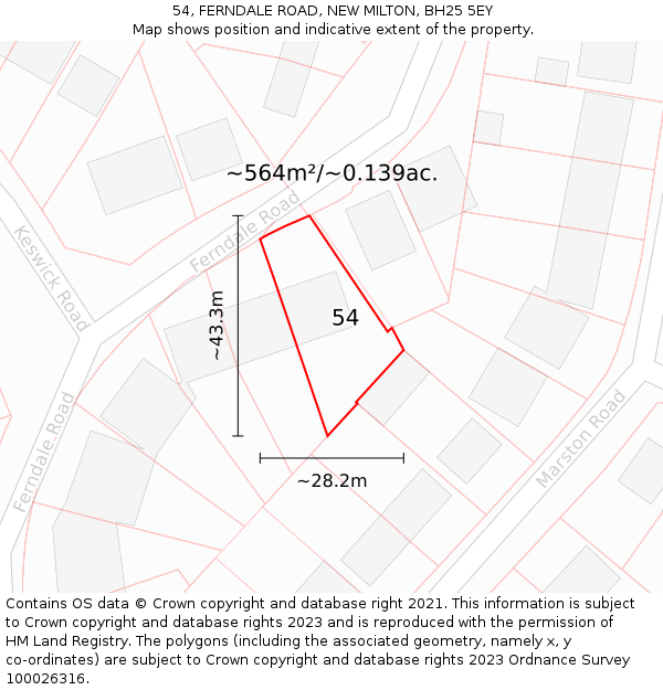 54, FERNDALE ROAD, NEW MILTON, BH25 5EY: Plot and title map