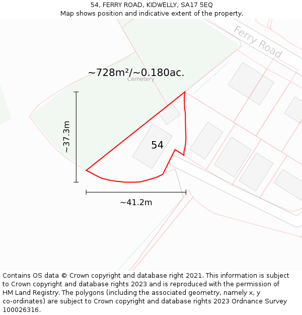 54, FERRY ROAD, KIDWELLY, SA17 5EQ: Plot and title map