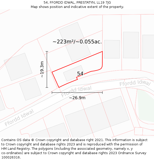 54, FFORDD IDWAL, PRESTATYN, LL19 7JG: Plot and title map