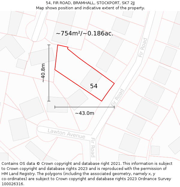 54, FIR ROAD, BRAMHALL, STOCKPORT, SK7 2JJ: Plot and title map