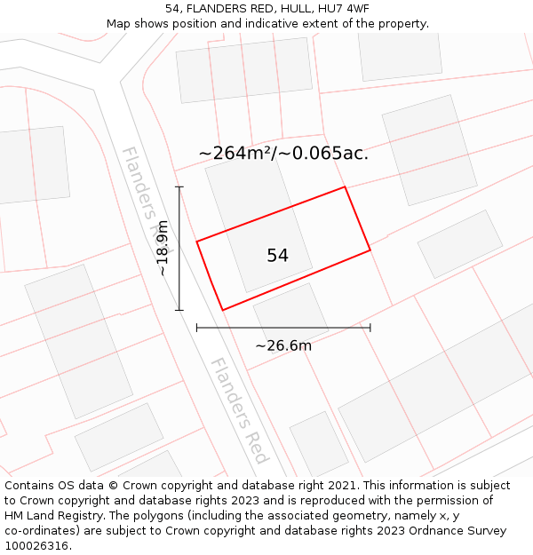 54, FLANDERS RED, HULL, HU7 4WF: Plot and title map