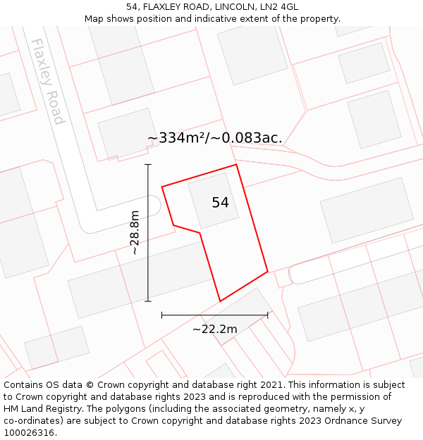 54, FLAXLEY ROAD, LINCOLN, LN2 4GL: Plot and title map