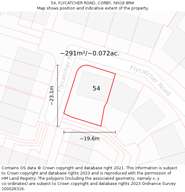 54, FLYCATCHER ROAD, CORBY, NN18 8RW: Plot and title map