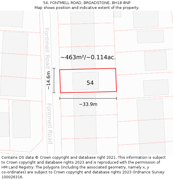 54, FONTMELL ROAD, BROADSTONE, BH18 8NP: Plot and title map