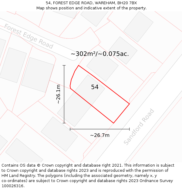 54, FOREST EDGE ROAD, WAREHAM, BH20 7BX: Plot and title map