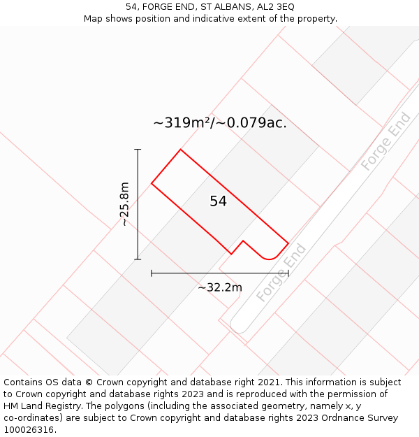 54, FORGE END, ST ALBANS, AL2 3EQ: Plot and title map