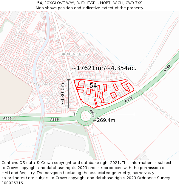54, FOXGLOVE WAY, RUDHEATH, NORTHWICH, CW9 7XS: Plot and title map