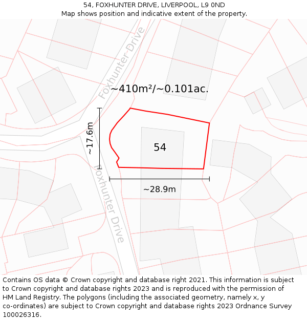 54, FOXHUNTER DRIVE, LIVERPOOL, L9 0ND: Plot and title map