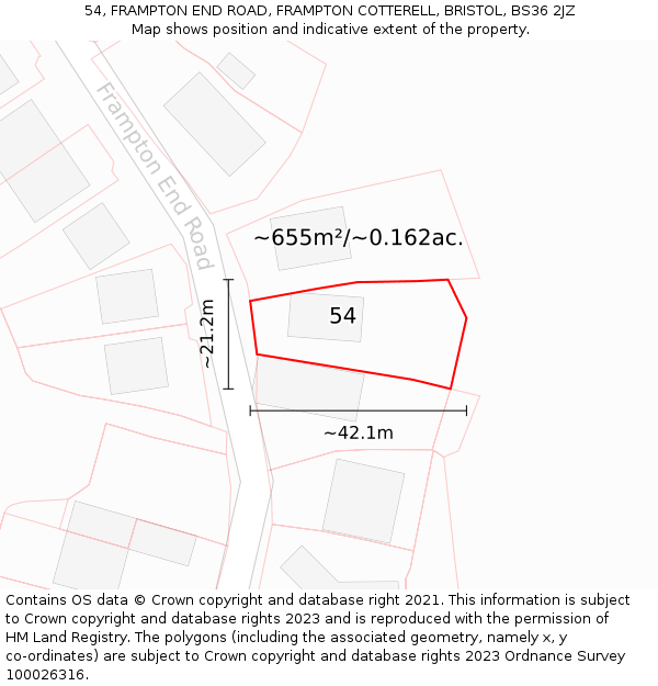 54, FRAMPTON END ROAD, FRAMPTON COTTERELL, BRISTOL, BS36 2JZ: Plot and title map