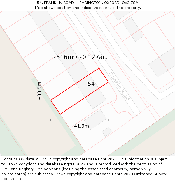 54, FRANKLIN ROAD, HEADINGTON, OXFORD, OX3 7SA: Plot and title map