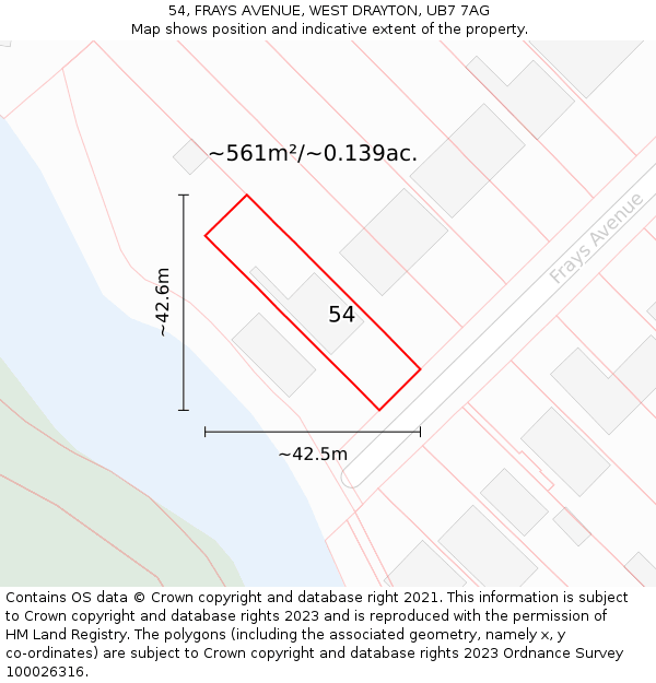 54, FRAYS AVENUE, WEST DRAYTON, UB7 7AG: Plot and title map