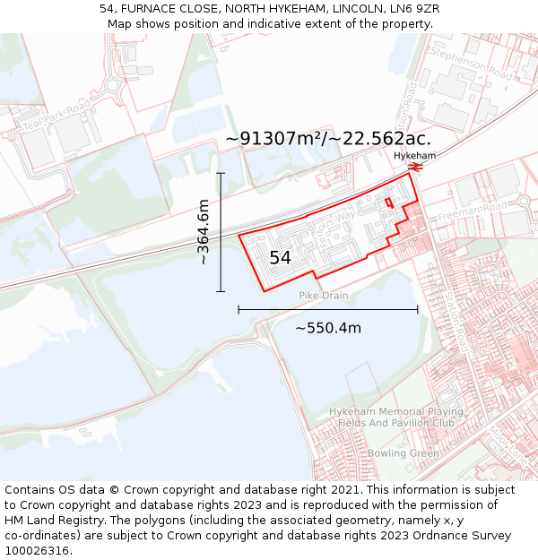 54, FURNACE CLOSE, NORTH HYKEHAM, LINCOLN, LN6 9ZR: Plot and title map