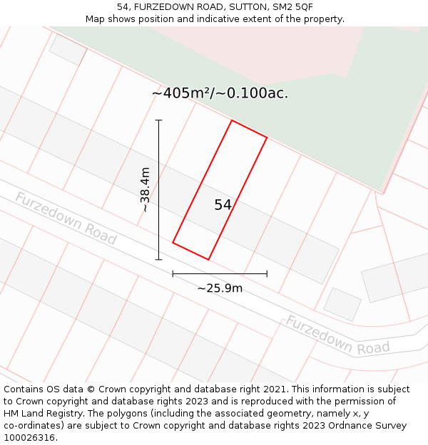 54, FURZEDOWN ROAD, SUTTON, SM2 5QF: Plot and title map