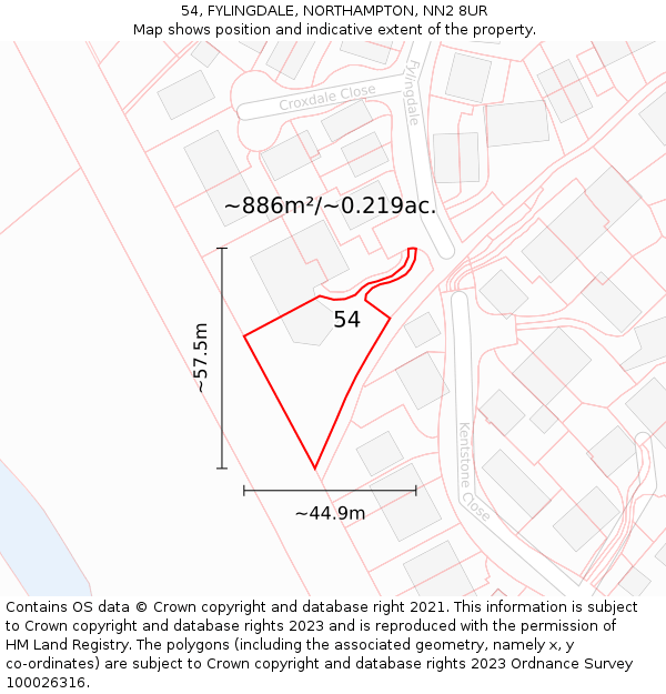 54, FYLINGDALE, NORTHAMPTON, NN2 8UR: Plot and title map
