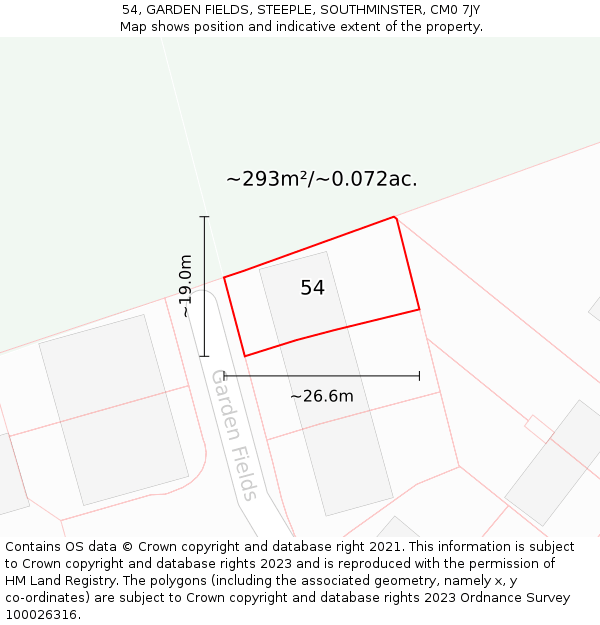 54, GARDEN FIELDS, STEEPLE, SOUTHMINSTER, CM0 7JY: Plot and title map