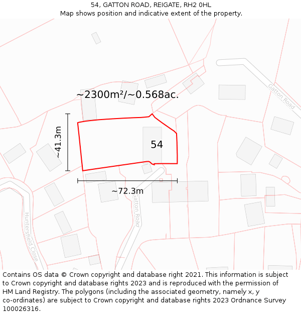 54, GATTON ROAD, REIGATE, RH2 0HL: Plot and title map