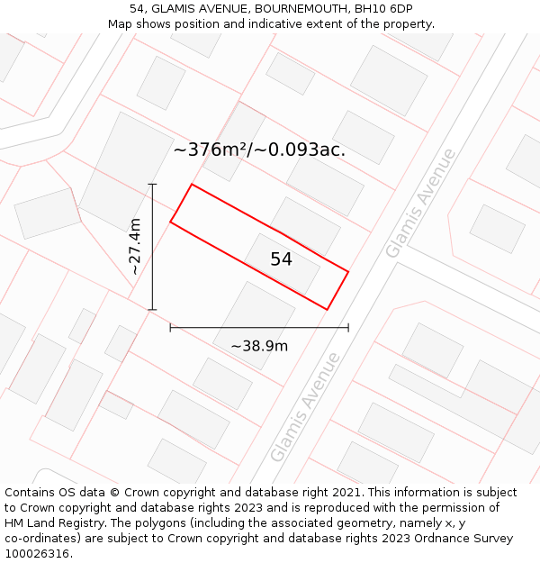 54, GLAMIS AVENUE, BOURNEMOUTH, BH10 6DP: Plot and title map