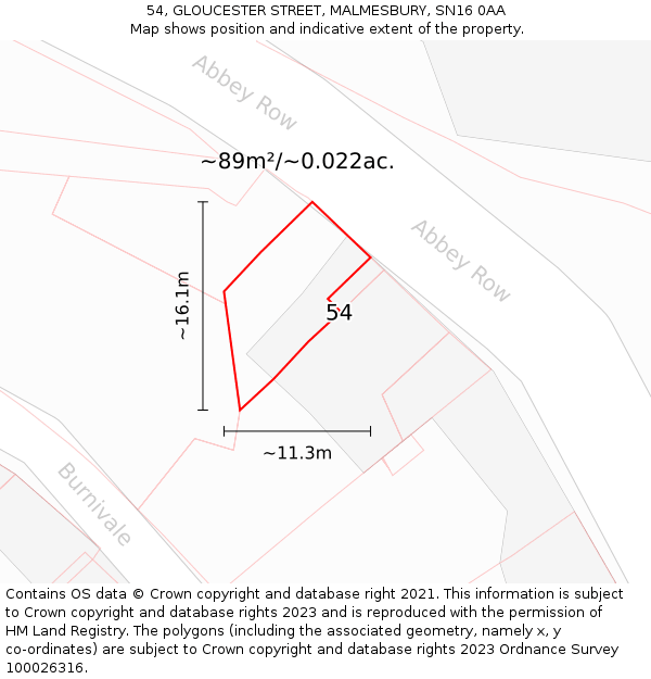 54, GLOUCESTER STREET, MALMESBURY, SN16 0AA: Plot and title map