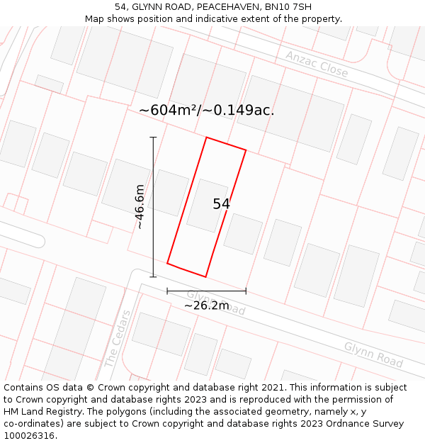 54, GLYNN ROAD, PEACEHAVEN, BN10 7SH: Plot and title map