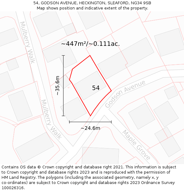 54, GODSON AVENUE, HECKINGTON, SLEAFORD, NG34 9SB: Plot and title map