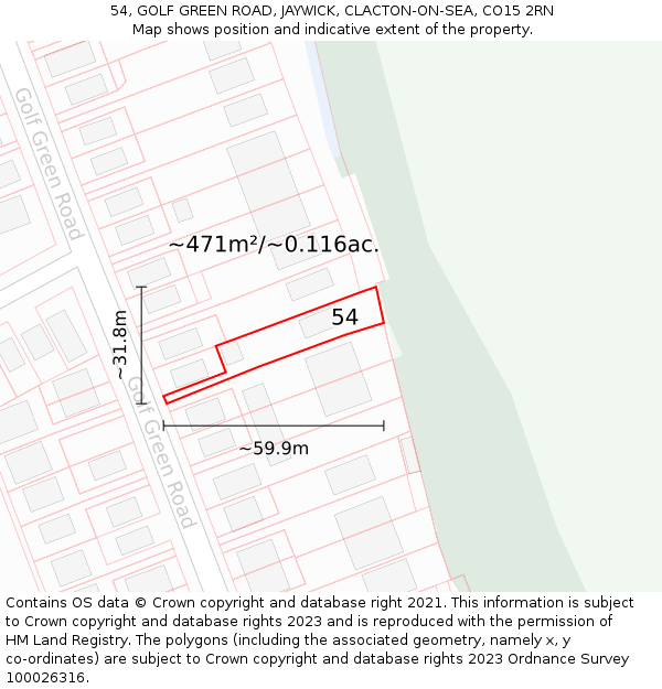 54, GOLF GREEN ROAD, JAYWICK, CLACTON-ON-SEA, CO15 2RN: Plot and title map