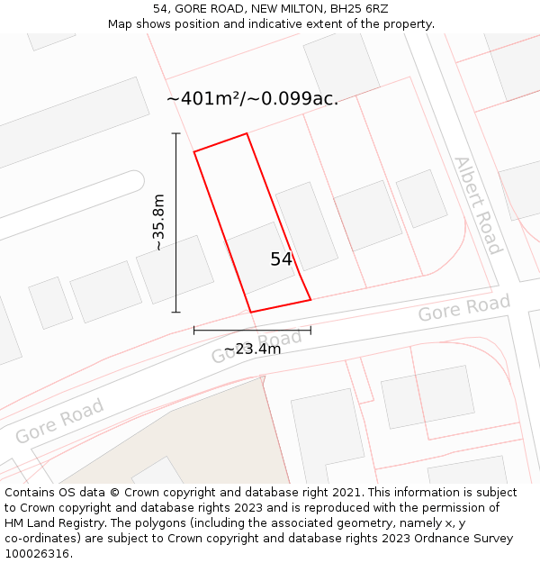 54, GORE ROAD, NEW MILTON, BH25 6RZ: Plot and title map