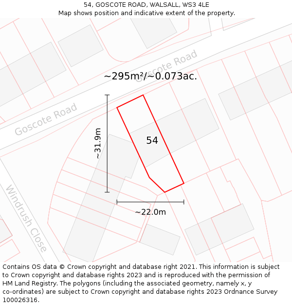 54, GOSCOTE ROAD, WALSALL, WS3 4LE: Plot and title map