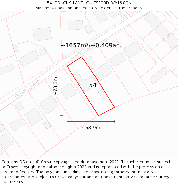 54, GOUGHS LANE, KNUTSFORD, WA16 8QN: Plot and title map