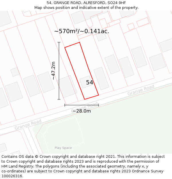 54, GRANGE ROAD, ALRESFORD, SO24 9HF: Plot and title map