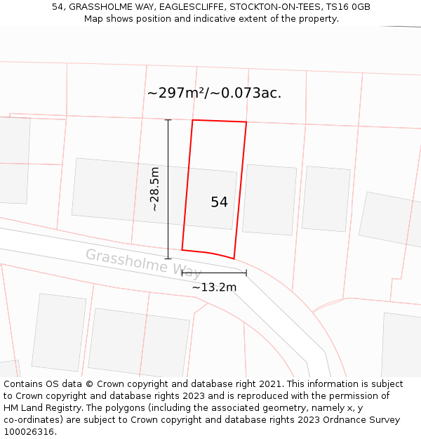 54, GRASSHOLME WAY, EAGLESCLIFFE, STOCKTON-ON-TEES, TS16 0GB: Plot and title map