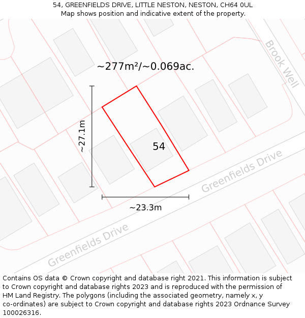 54, GREENFIELDS DRIVE, LITTLE NESTON, NESTON, CH64 0UL: Plot and title map