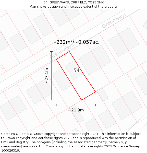 54, GREENWAYS, DRIFFIELD, YO25 5HX: Plot and title map