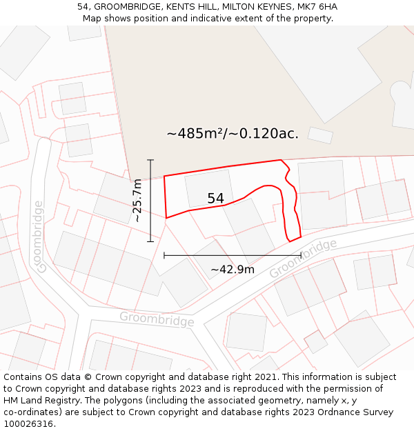 54, GROOMBRIDGE, KENTS HILL, MILTON KEYNES, MK7 6HA: Plot and title map