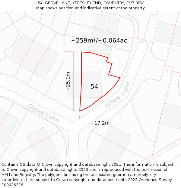 54, GROVE LANE, KERESLEY END, COVENTRY, CV7 8PW: Plot and title map