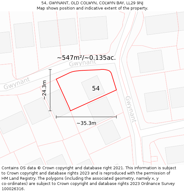 54, GWYNANT, OLD COLWYN, COLWYN BAY, LL29 9NJ: Plot and title map