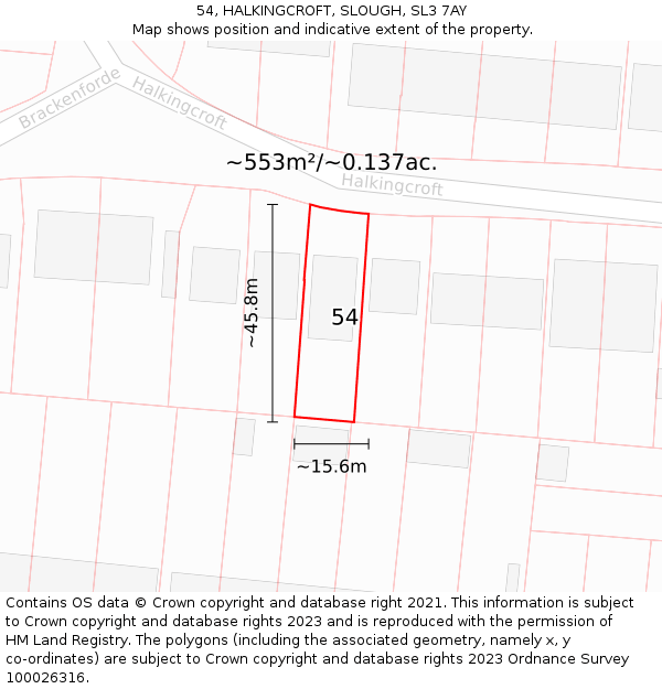 54, HALKINGCROFT, SLOUGH, SL3 7AY: Plot and title map