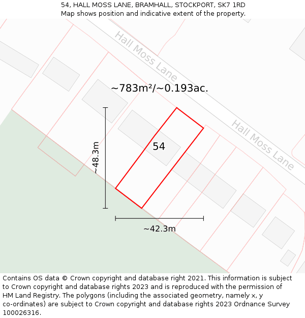 54, HALL MOSS LANE, BRAMHALL, STOCKPORT, SK7 1RD: Plot and title map