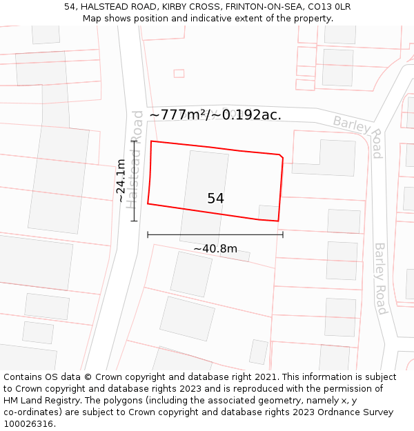 54, HALSTEAD ROAD, KIRBY CROSS, FRINTON-ON-SEA, CO13 0LR: Plot and title map