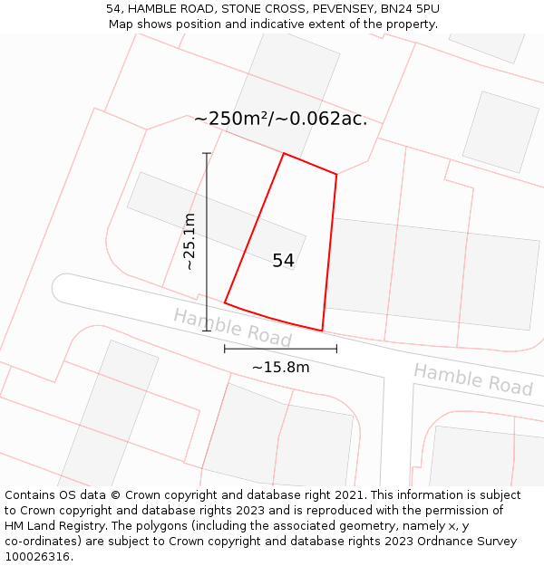 54, HAMBLE ROAD, STONE CROSS, PEVENSEY, BN24 5PU: Plot and title map