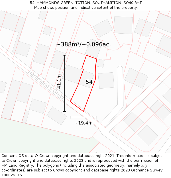 54, HAMMONDS GREEN, TOTTON, SOUTHAMPTON, SO40 3HT: Plot and title map