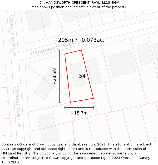 54, HANDSWORTH CRESCENT, RHYL, LL18 4HW: Plot and title map