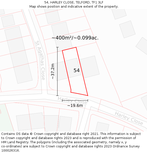 54, HARLEY CLOSE, TELFORD, TF1 3LF: Plot and title map